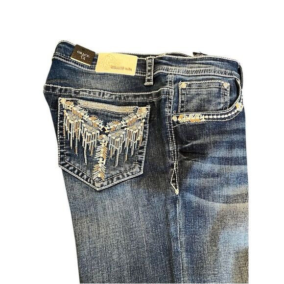 Grace Women's Bootcut Jeans size 14 Embroidered Pockets - Picture 1 of 6